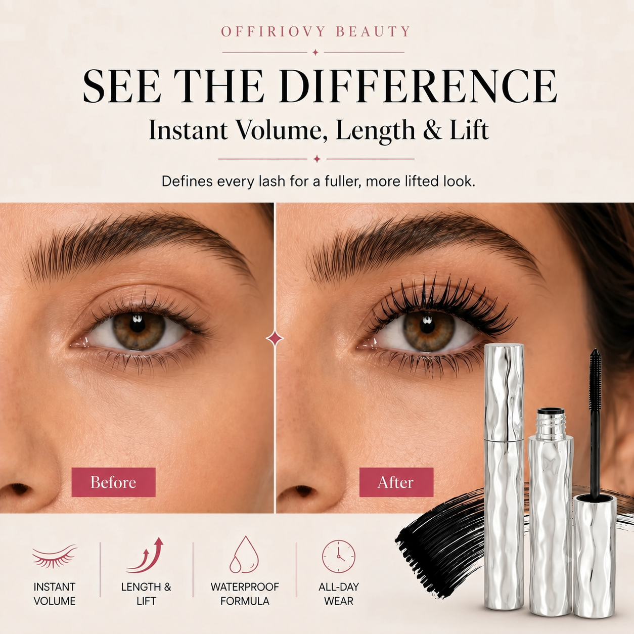 See the difference instant volume length and lift mascara before after