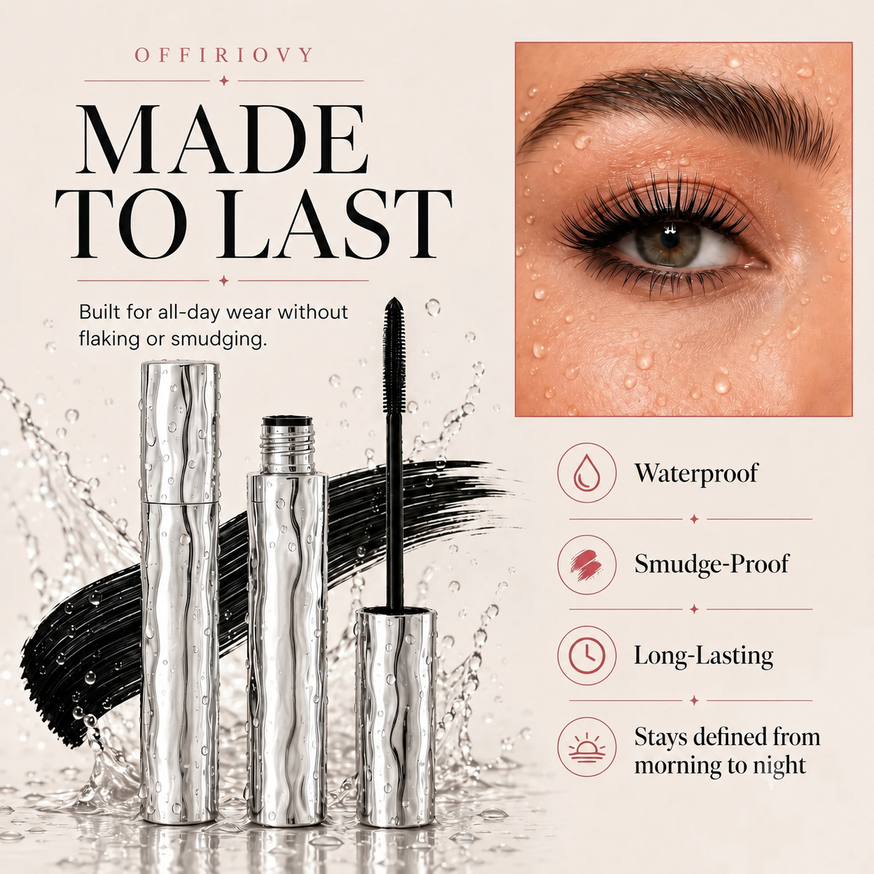 Made to last waterproof smudge proof long lasting mascara