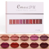 10-Piece Matte Waterproof Lip Gloss Set – Bold Color, All-Day Stay