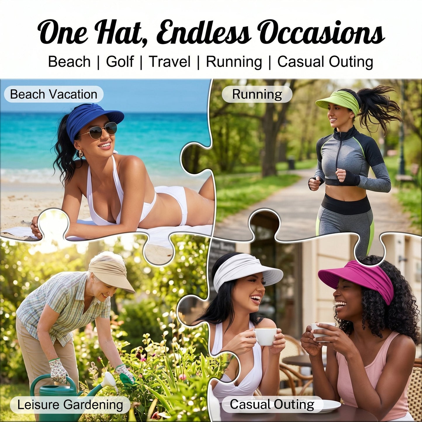 👒 UPF 50+ Sun Visor Ponytail Hat | Wide Brim, Breathable, Foldable